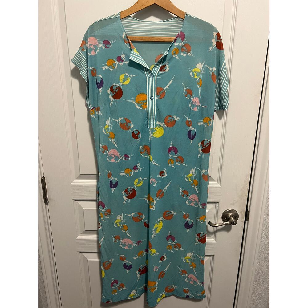 Vintage blue patterned sheer dress from Italy